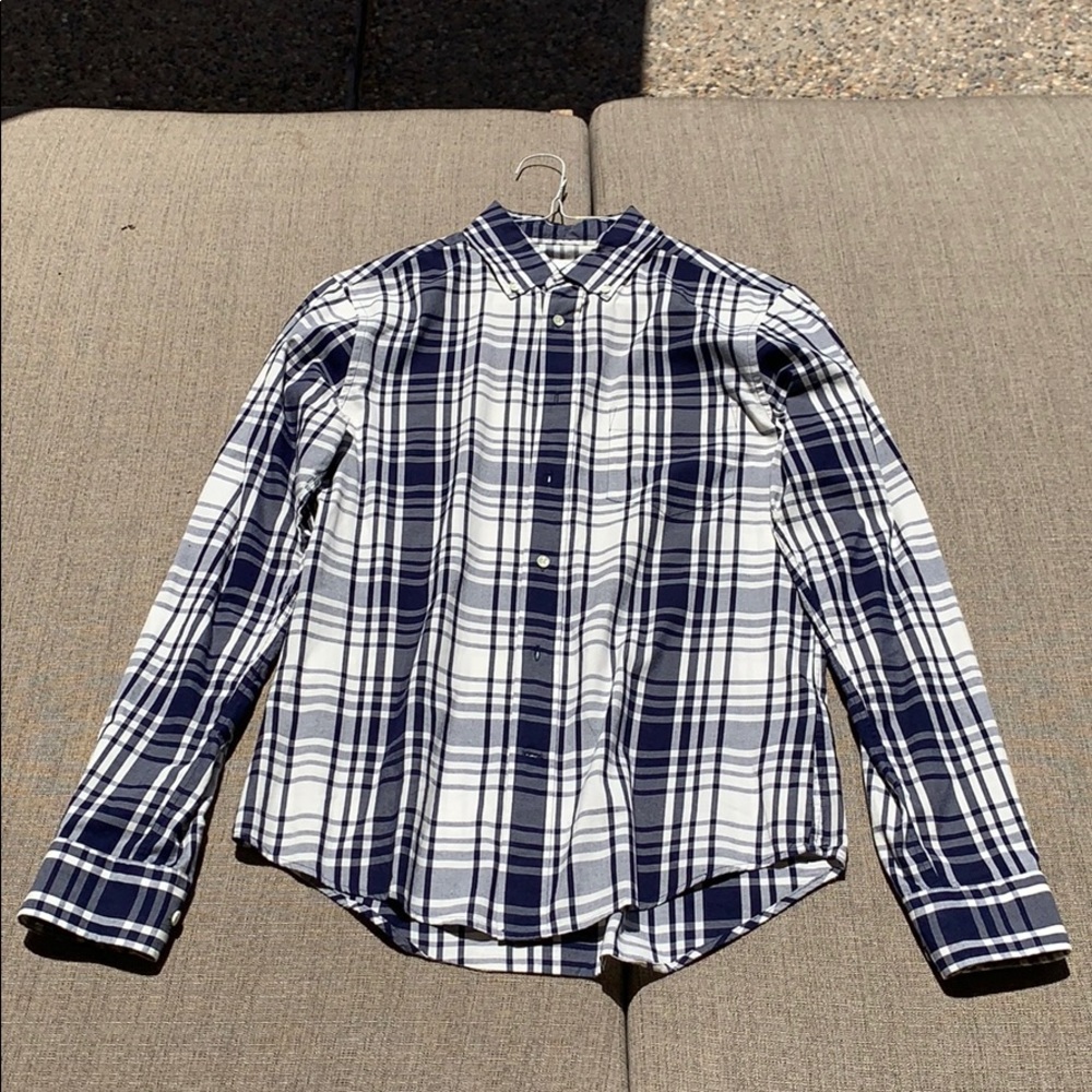 Can't Rugger blue and white plaid Oxford shirt